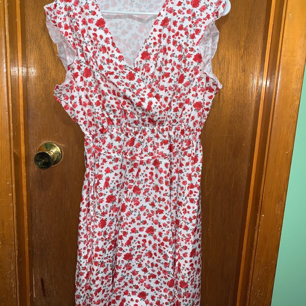 Red and white floral dress